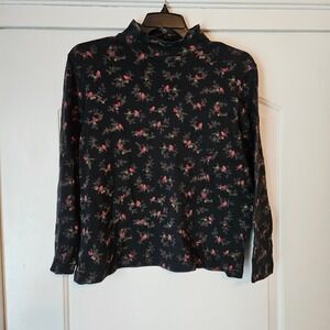 Croft & Barrow Grandma Long-sleeve Tee Black with Cardinals Women XL Cottagecore